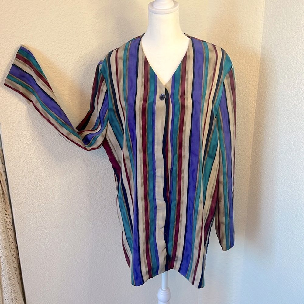 Women's N Touch Long Sleeve Vertical Striped Tunic Top ~ Size 16